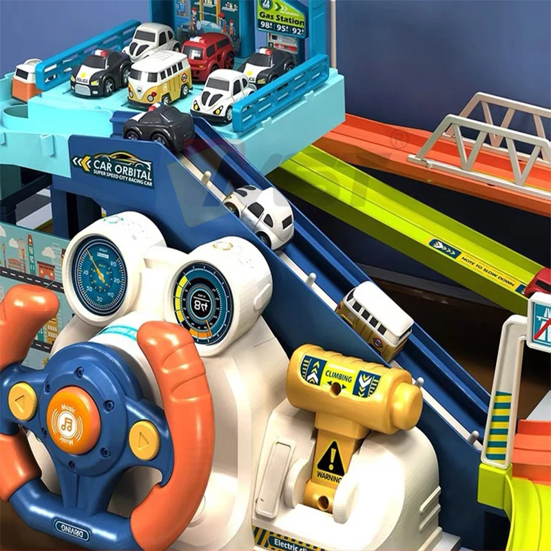 Car Building 2-in-1 Set DIY Assembly Race Track Playsets Multi Layer City Garage Parking Building Tower Vehicle Car Toy for Kids