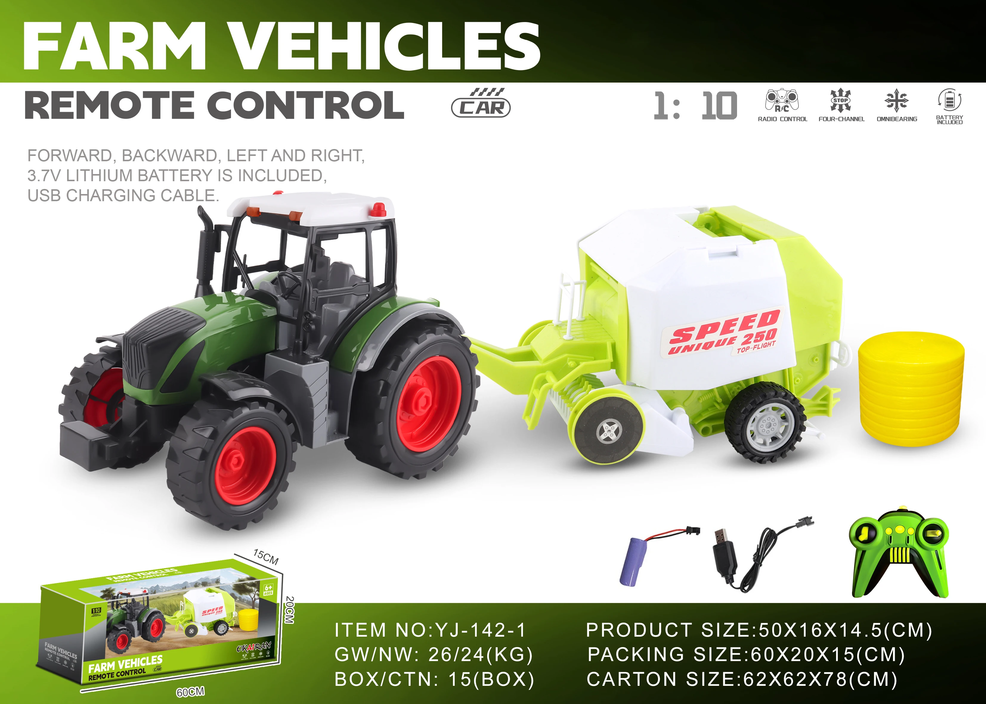 1/10 Scale 27MHZ 4CH RC Farmer Truck Model Car Toys Electronic Remote Control Big Wheels Dump  Tractor Farm Vehicle Toy for Kids