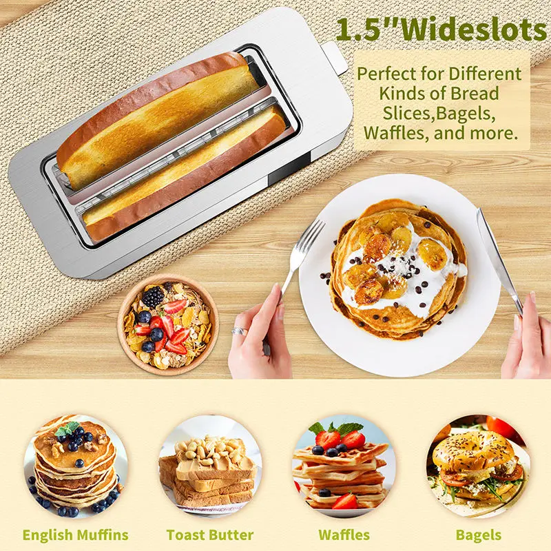 Stainless Steel Smart Toaster With Led Display Removable Crumb Tray 4