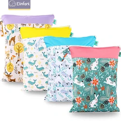 Elinfant 1PC Reusable Waterproof Fashion Prints Wet Dry Diaper Bag Double Pocket Cloth Handle Wetbags 30*40CM Wholesale