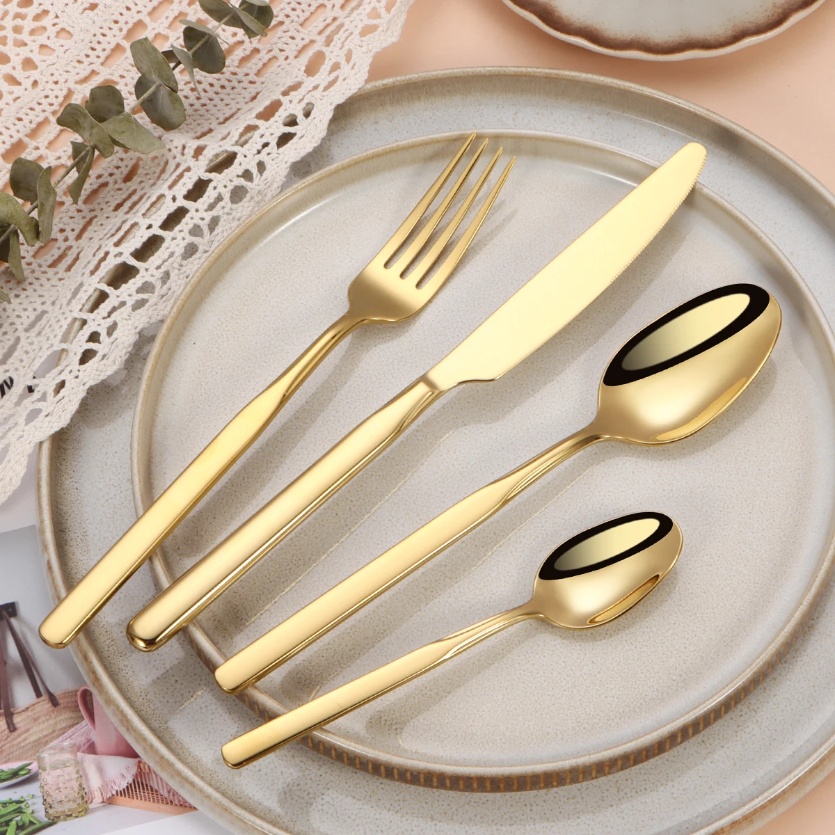 Wholesale Custom Classic Restaurant Cutlery Silverware Set Stainless Steel Besteck Wedding Gold Flatware Set