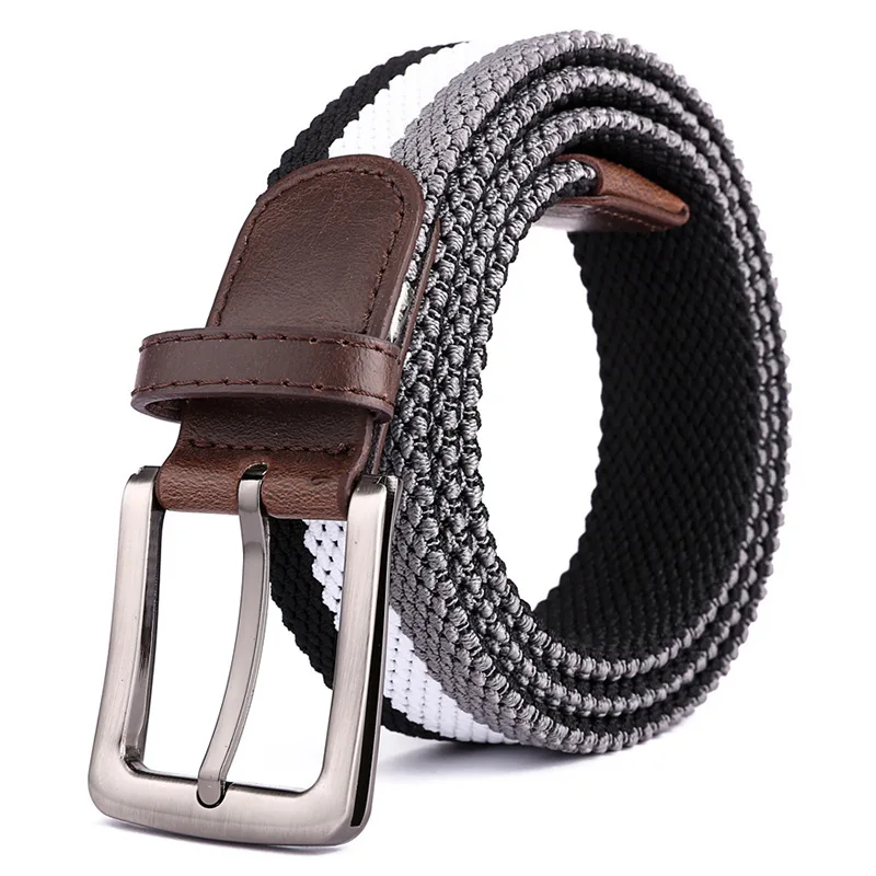 3502 Adjustable Leisure Silver Buckle Canvas Elastic Fabric Woven Stretch  Multicolored Blue Braided Belts for Golf Equestrian