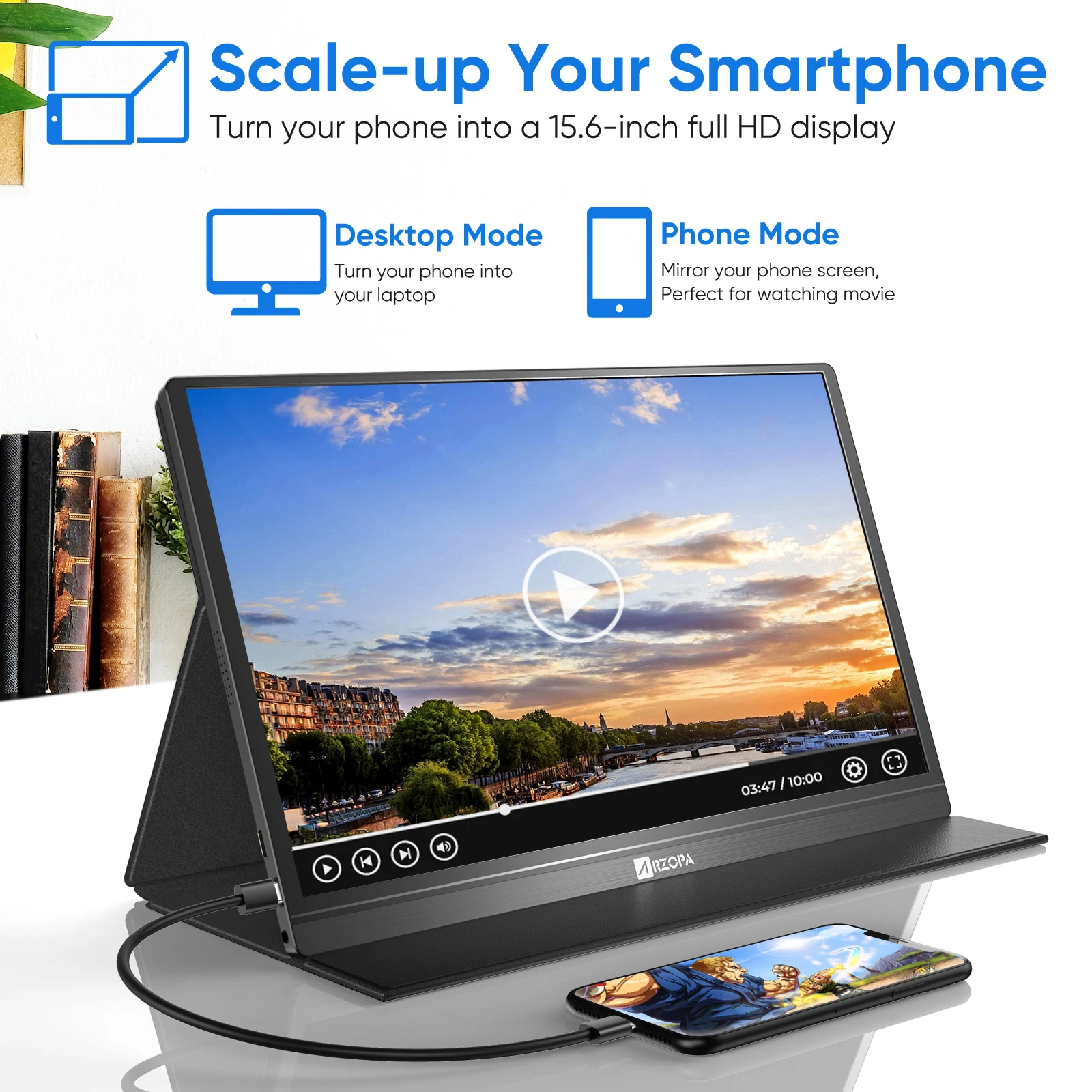 Arzopa 156 Inch Thin USB C Portable Monitor 4K VESA 1080P