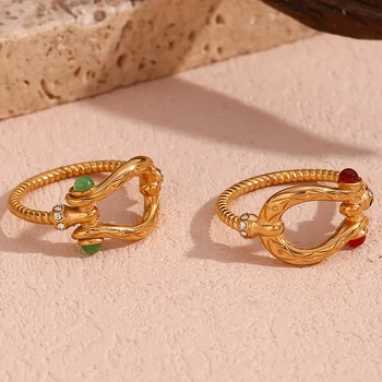 Dreamshow Hollow Gemstone Statement Rings Gold Plated Stainless Steel Jewelry Vintage Accesorios Mujer