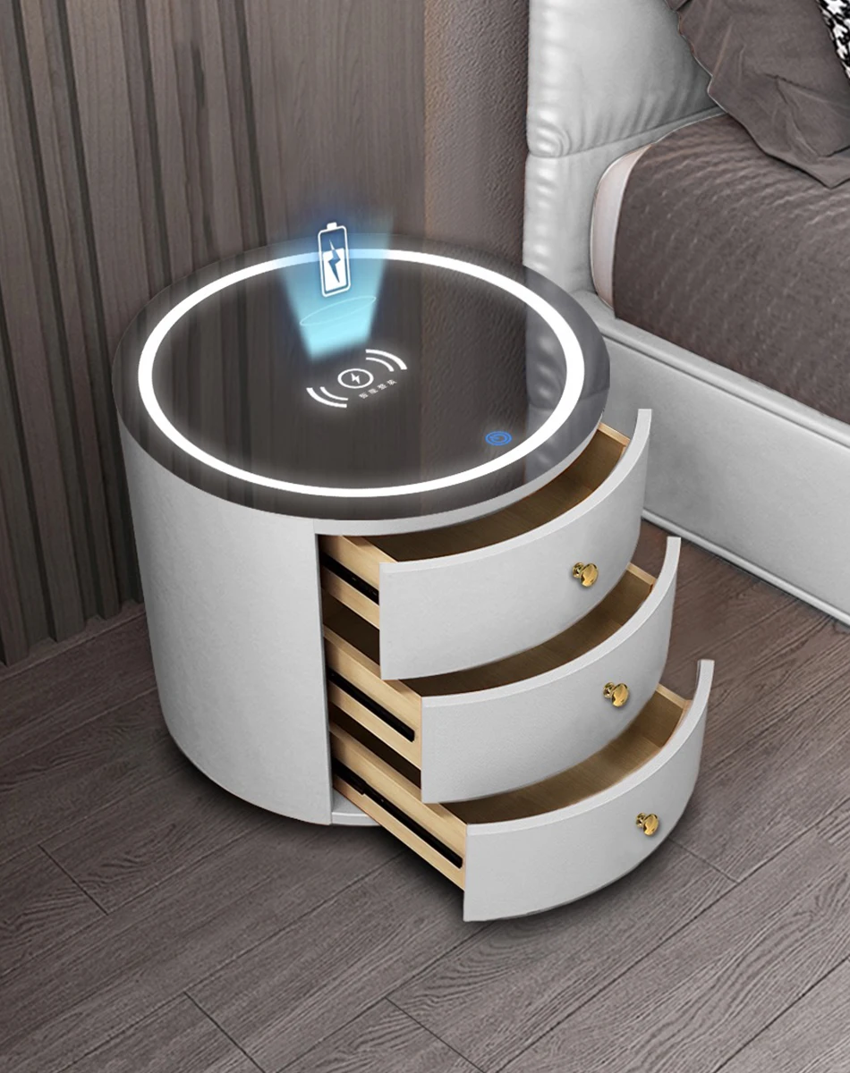 Luxury Smart Nightstand Phone Wireless Charger Bedside Round