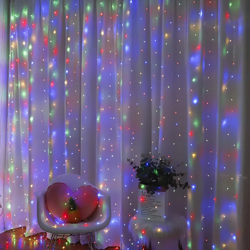 8 Functions USB Remote Control Timing LED Copper Wire Curtain String Christmas Room Decoration Garland Fairy Lights