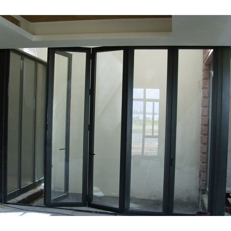 Steel and Wooden Folding Door with Aluminum Sliding Lock Garden Bifold Glass Accordion for Villa Patio Folding Door