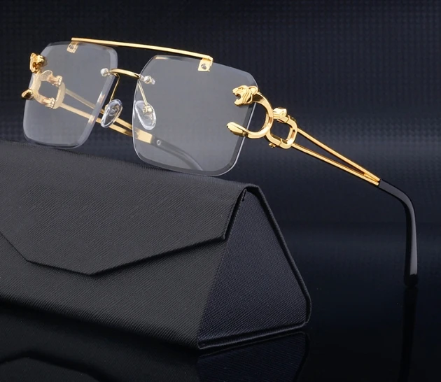 Rimless Sunglasses Square Fashion Shades Tinted Lens Metal Frameless Rectangle Y2K Glasses UV400