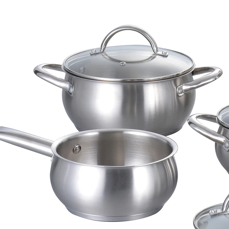 12Pcs Stainless Steel Cooking Pot Non-Stick Pan Cookware Sets With Glass Lid factory