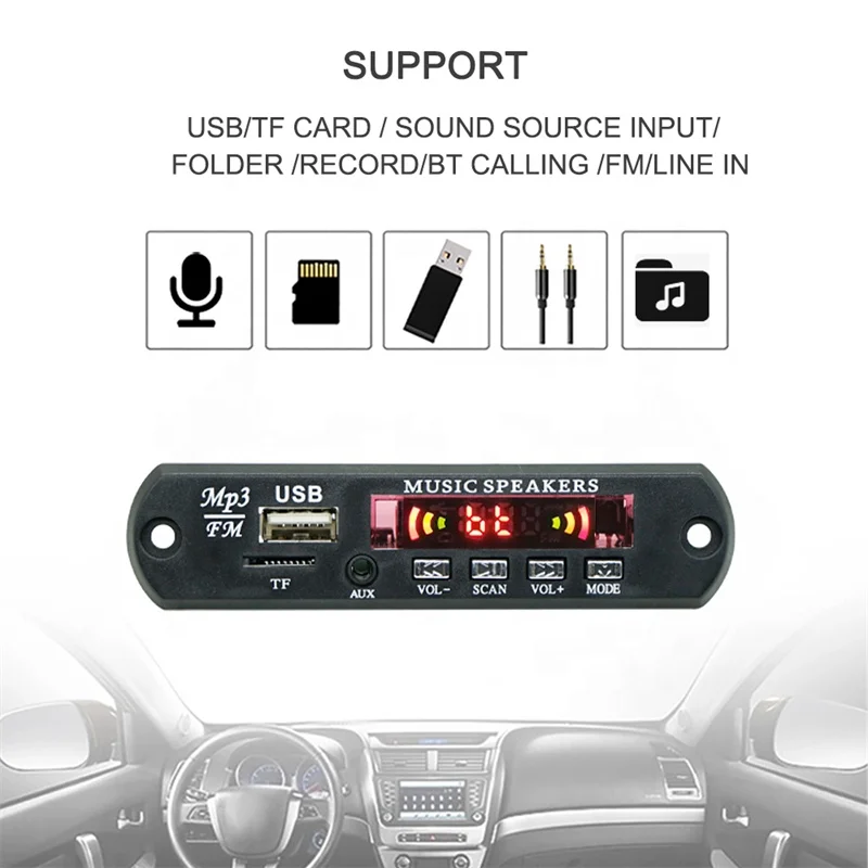 Audio Player MP3 USB Bluetooth Module Wireless Bluetooth Radio FM Folder Record Board 12V