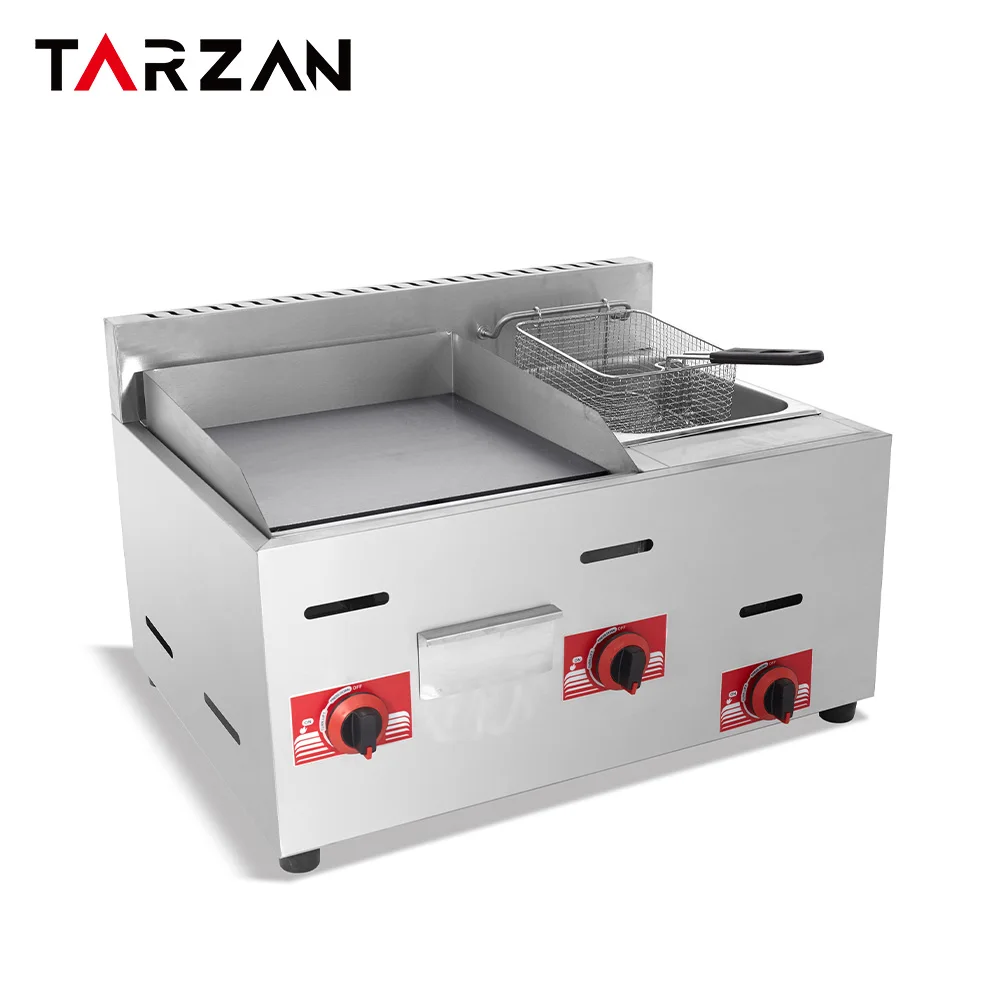 CE approved gas griddle  With Deep Fryer Commercial Wholesale Price Gas Stoves With Griddle