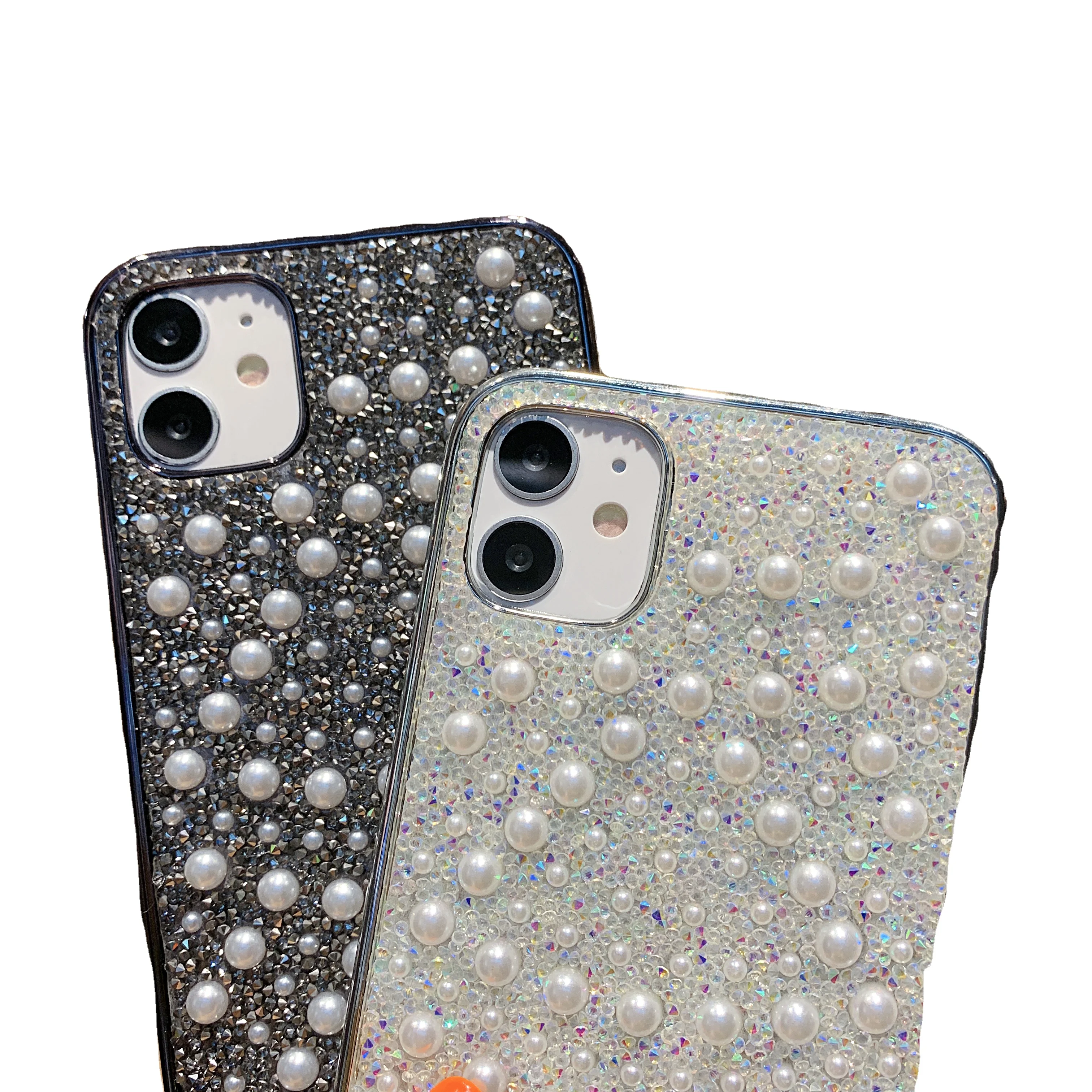 Wholesale silicone anti-drop pearl rhinestone leather designer luxury  phone case