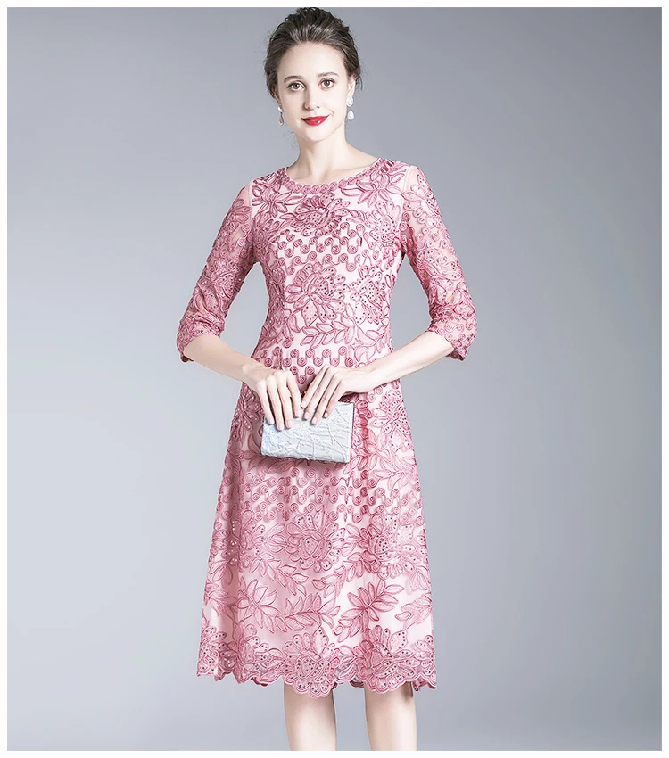 Top Quality Dress Breathable Mesh Flower Luxury Embroider Dress Plus