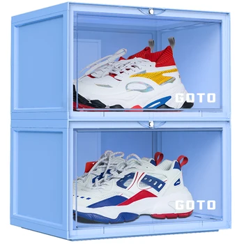 Great Quality Clear Plastic Sneaker Box Organizer Shoe Storage Cabinet with Stackable Design Side Opening Foldable Display Box