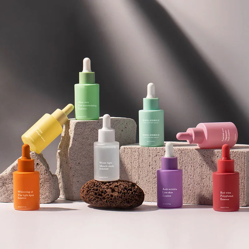 30ml 50ml Cosmetic Skin Care Essential Oil Essence Packaging Frosted Glass Flat Shoulder Matte Serum Dropper Bottle