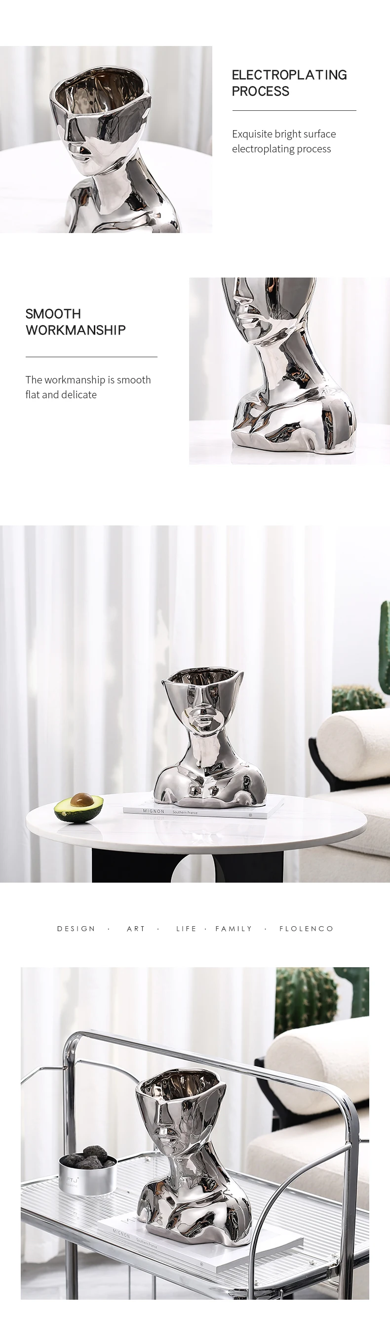 Flolenco Luxury Abstract Sculpture Silver Naked Woman Female Body Shape