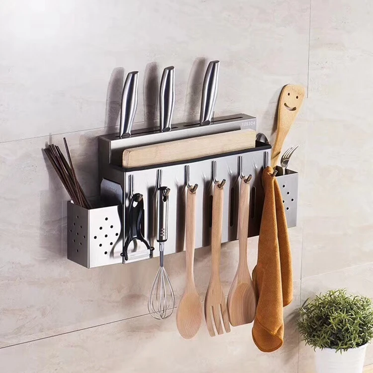 304 Stainless Steel Multi-functional Kitchen Shelf Cutting Board Knife Holders Fork Storage Kitchen Rack