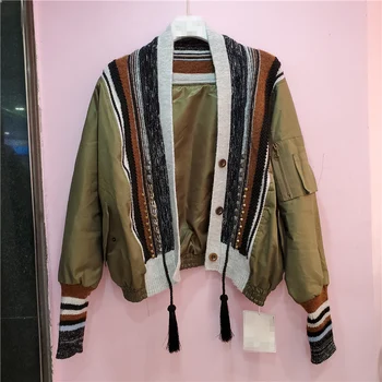 Autumn Women's 2021 New Korean Style Fashion Ins Baseball Uniform Slimming Loose Bomber Coat for Women Knitted Patchwork Trench