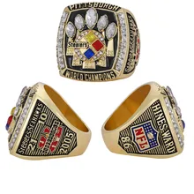 Custom NFL 2005 Pittsburgh Steelers Gold and Silver Championship Ring Eco-friendly Alloy Championship Ring Custom Wooden Box