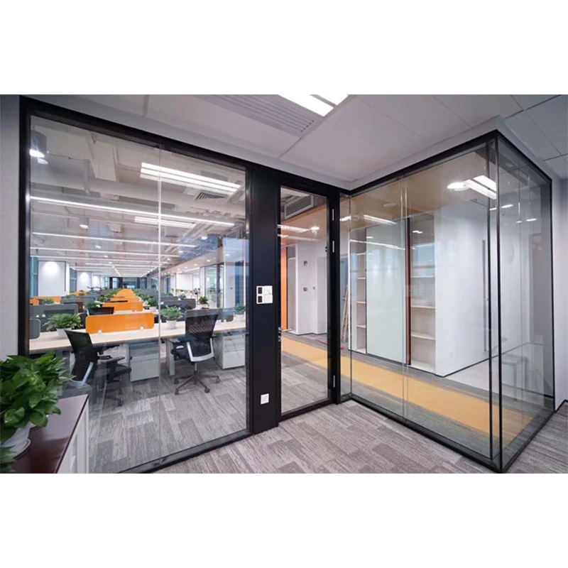 Modern Design Tempered Glass Partition Aluminum Frame Soundproof Single Double for Office Conference Room Indoor School Villa