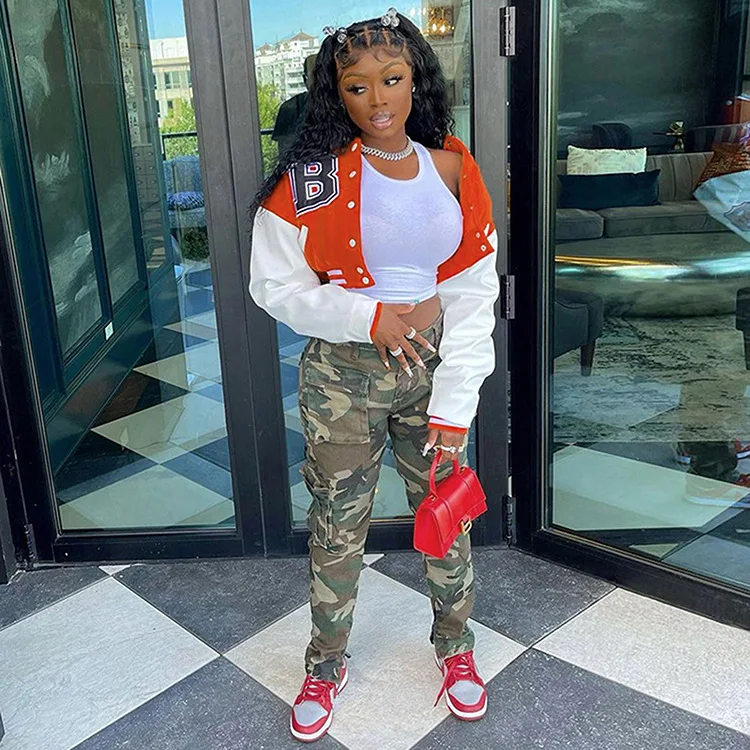 2022 Лоскутная тренировочная повседневная женская укороченная летняя куртка, модная бейсбольная куртка-бомбер с синелевыми нашивками