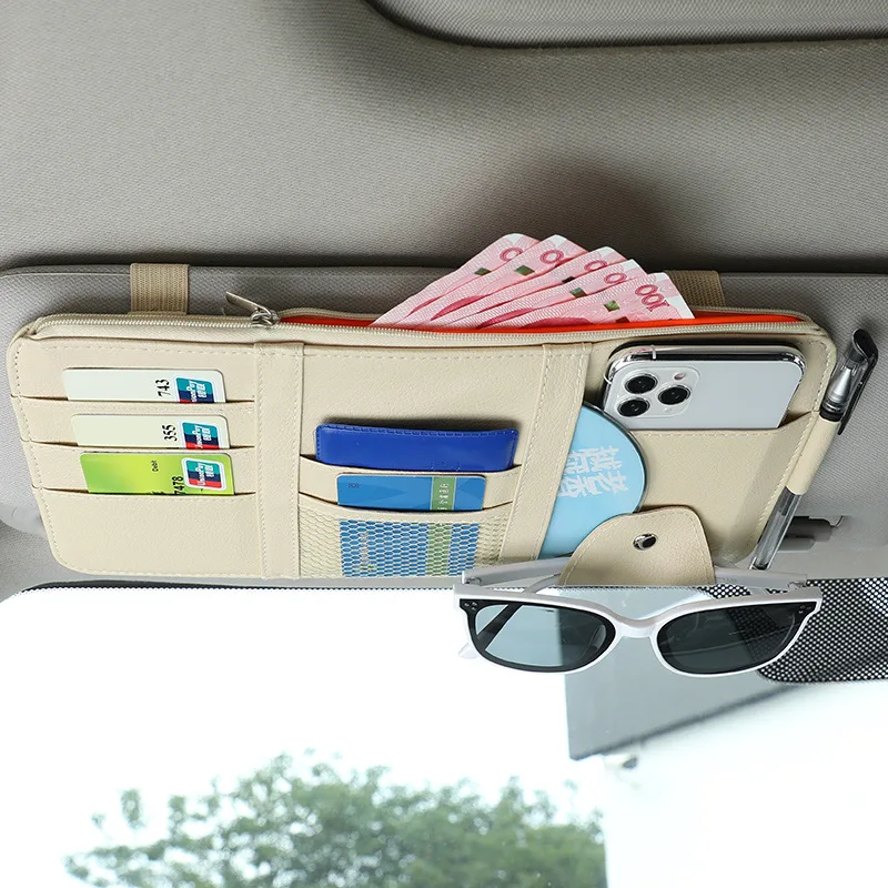 Auto Sun Visor Storage Pouch Car Sunglasses Holder Organizer Card