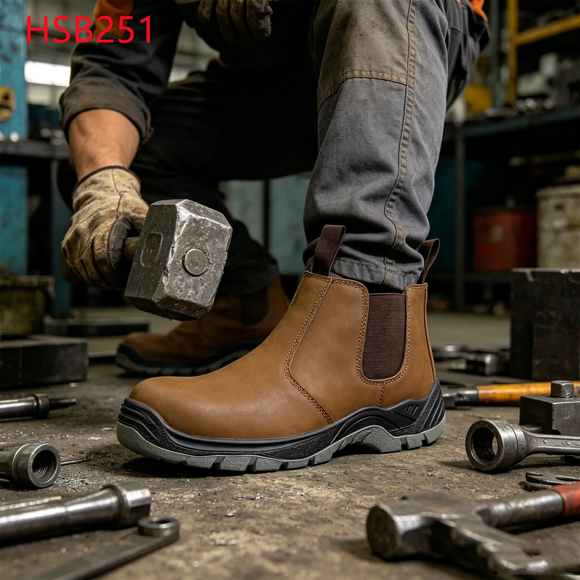 LXG, Popular na Safety Boots sa Market ng Israel na Gawa sa Nubuck Leather na Sumusunod sa Standard na S3, Para sa Paggamit sa Lathe Operation, Anti-puncture, Pull-on na Brown na Sapatos sa Pagtrabaho HSB251