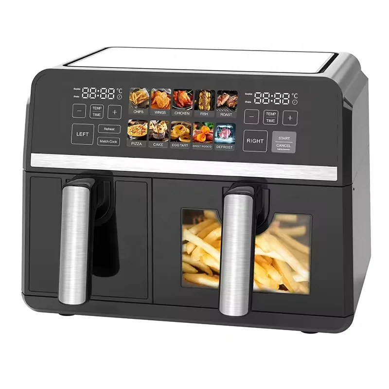 2024 Newest Colorful Digital Screen 8L 9L 10L Large Capacity Oven Air Fryer With Dual Zone Basket Intelligent Kitchen Appliances