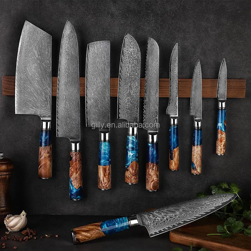3 Piece Damascus Kitchen Knife Set - including Chef's Knife, Cleaver and  Paring Knife