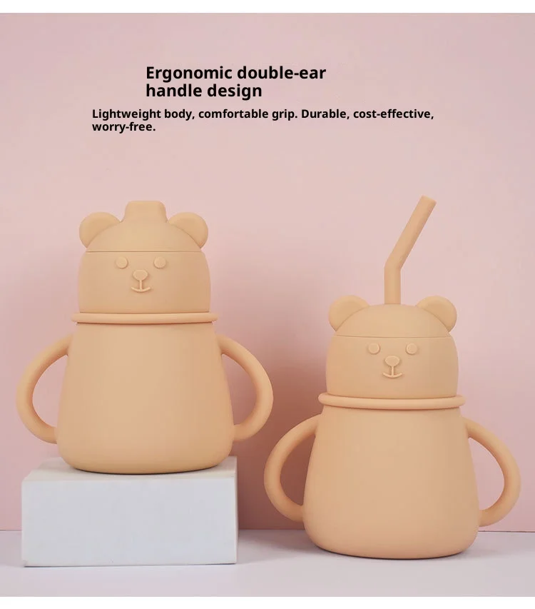 Silicone Little Bear Children's Water Cup Anti Choking, Leak Proof, Drop Resistant, High Temperature Beginners Drinking Water factory