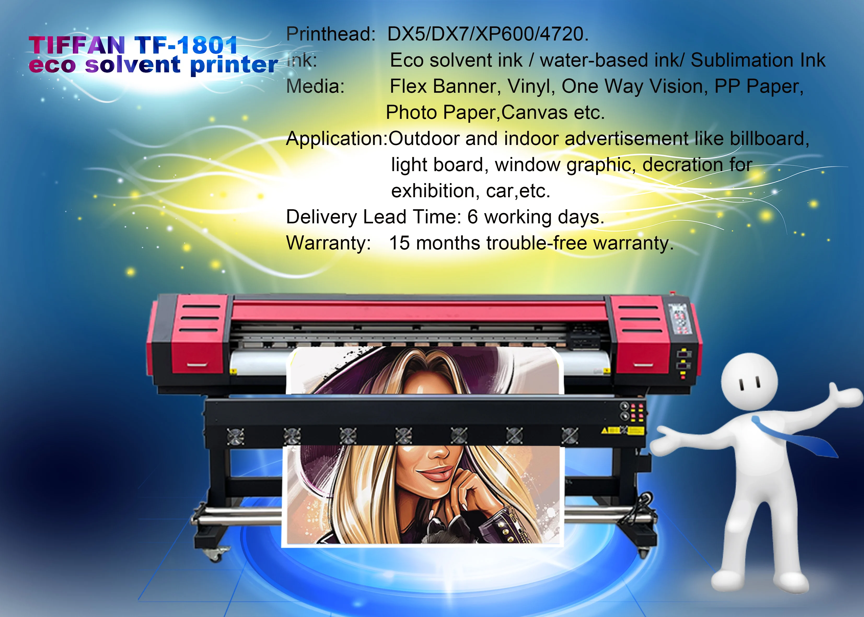 TIFFAN Large Format Printer 2.2 Commercial Holographic Vinyl Decal Sticker Roll Printer Machine