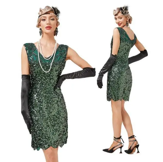 Ecowalson 1920s Flapper Dress Roaring 20s Great Gatsby Costume Dress  Fringed Embellished Dress