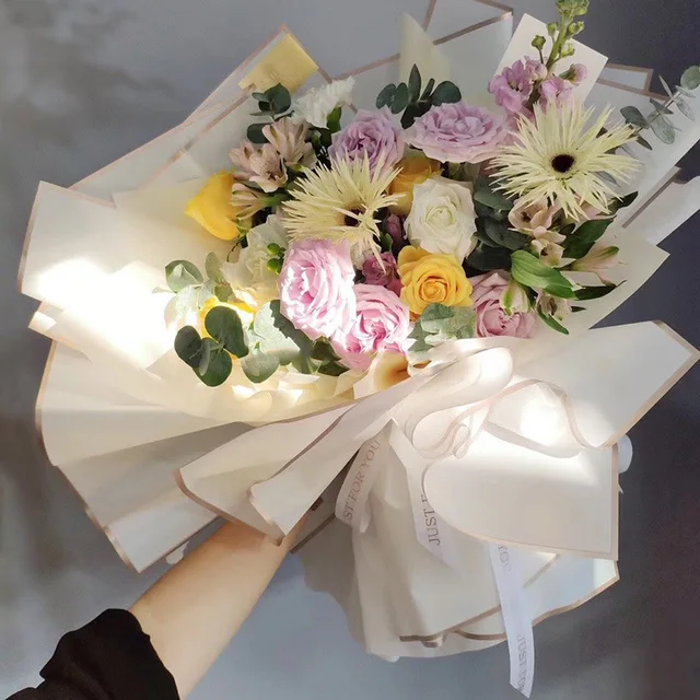 58*58cm Flower Shop Gift Flower Waterproof with Gold Edge Wrapping Paper Gold Edge Waterproof Flower Decoration Wrapping Paper
