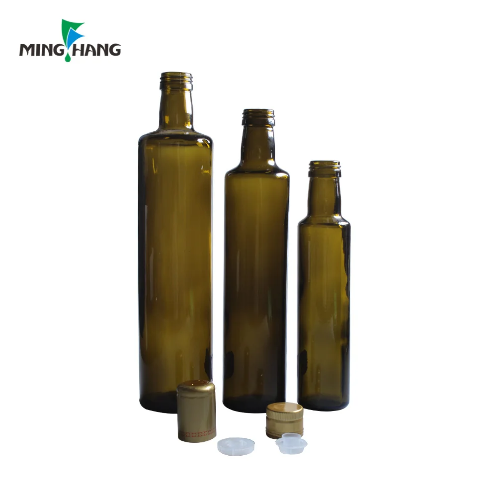 250ml 500ml 750ml 1000ml 1 Liter Empty Marasca Edible Oil Bottle Green Glass Olive Oil Bottles with Lid