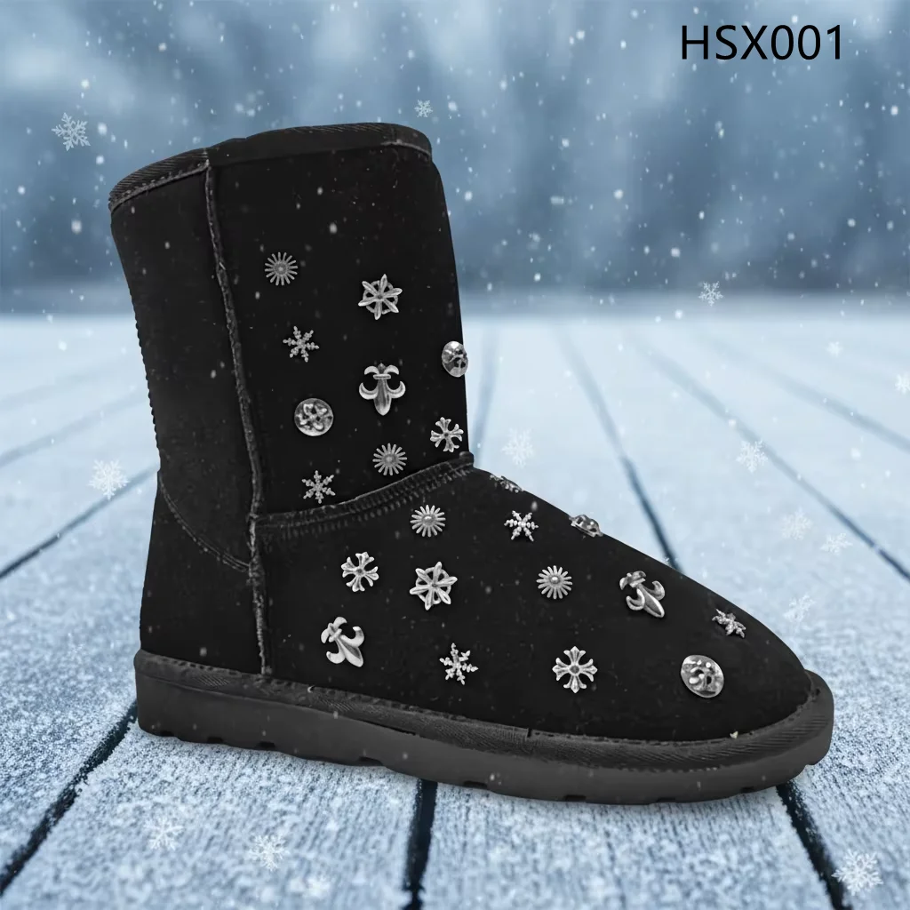 HY,Diamond Ornament Design Quality Suede Leather Lady Snow Boots Nordic Countries Popular Anti-chill Fashion Winter Boots HSX001