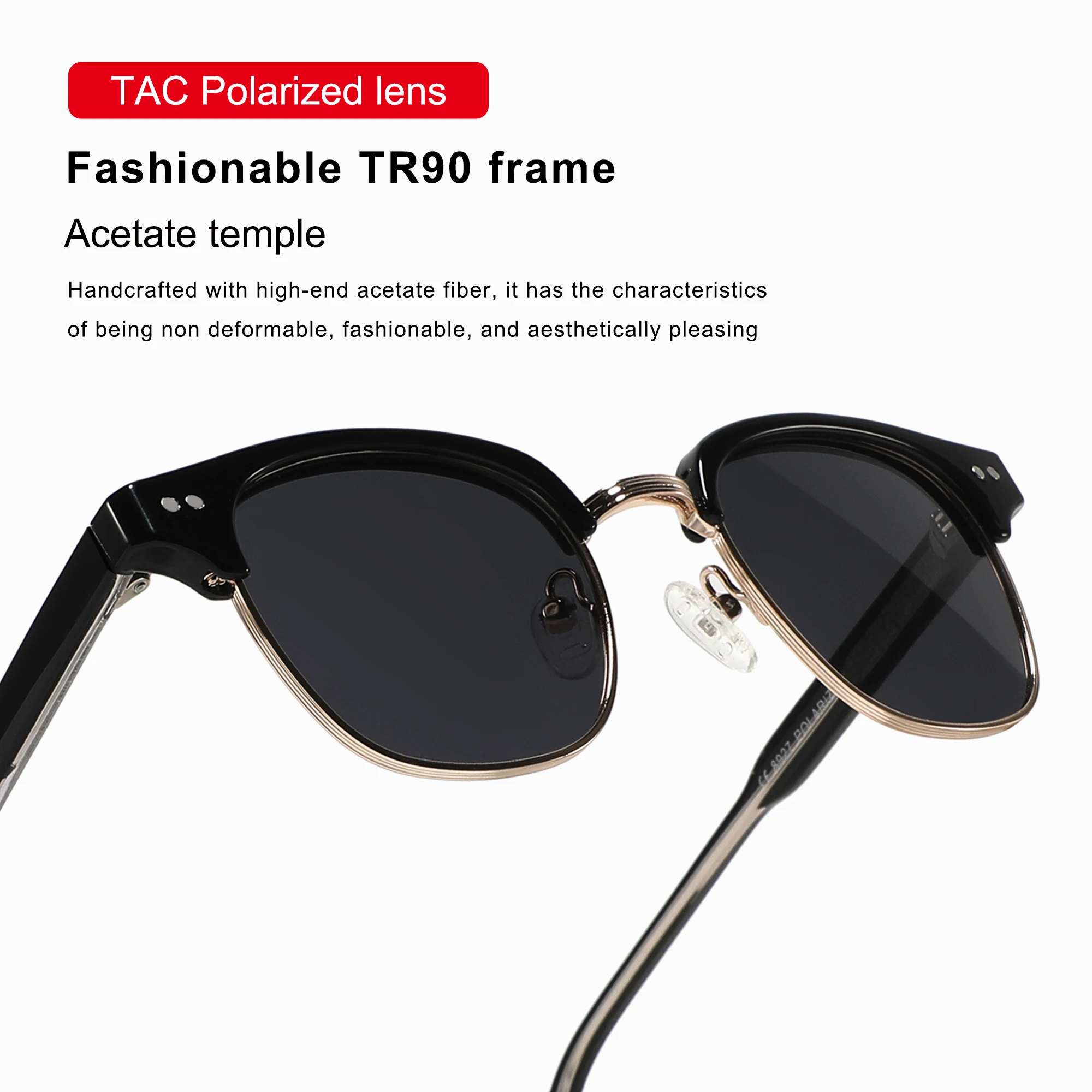 2024 Half Frame Transparent High Quality Shades Men Tr90 Acetate Sunglasses
