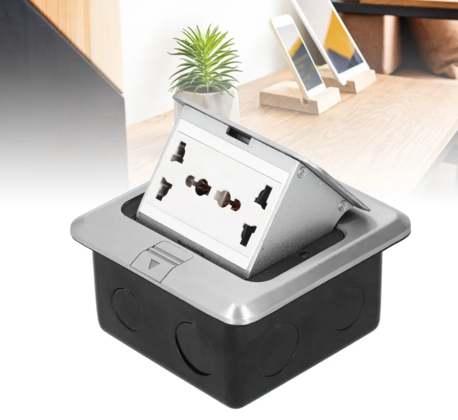 2-Gang Universal Socket 13A AC 250V Embedded Damping Aluminum Alloy Ground Electrical Outlet 2 Industrial AC Floor Socket Box
