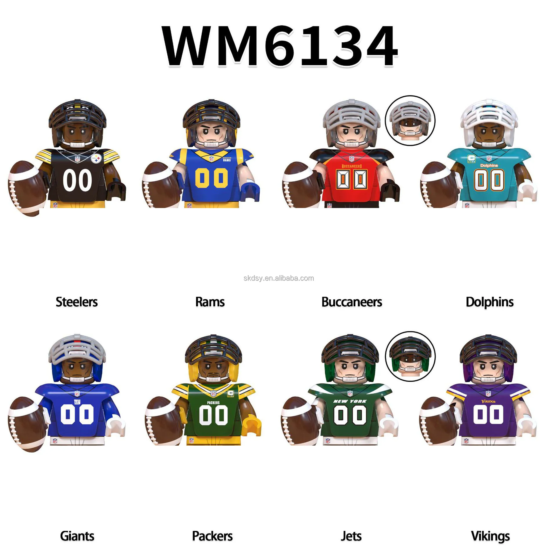 NFL Electronic Mini Figure Building Block Set Assembled Steelers Rams Buccaneers Dolphins Cartoon Image Rugby Player Model Toy