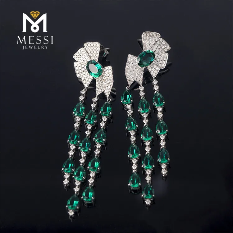 Orecchini Pendenti Donna Con Cristalli E Strass - Verde Brillante, Ipoallergenici Per Sposa, Festa