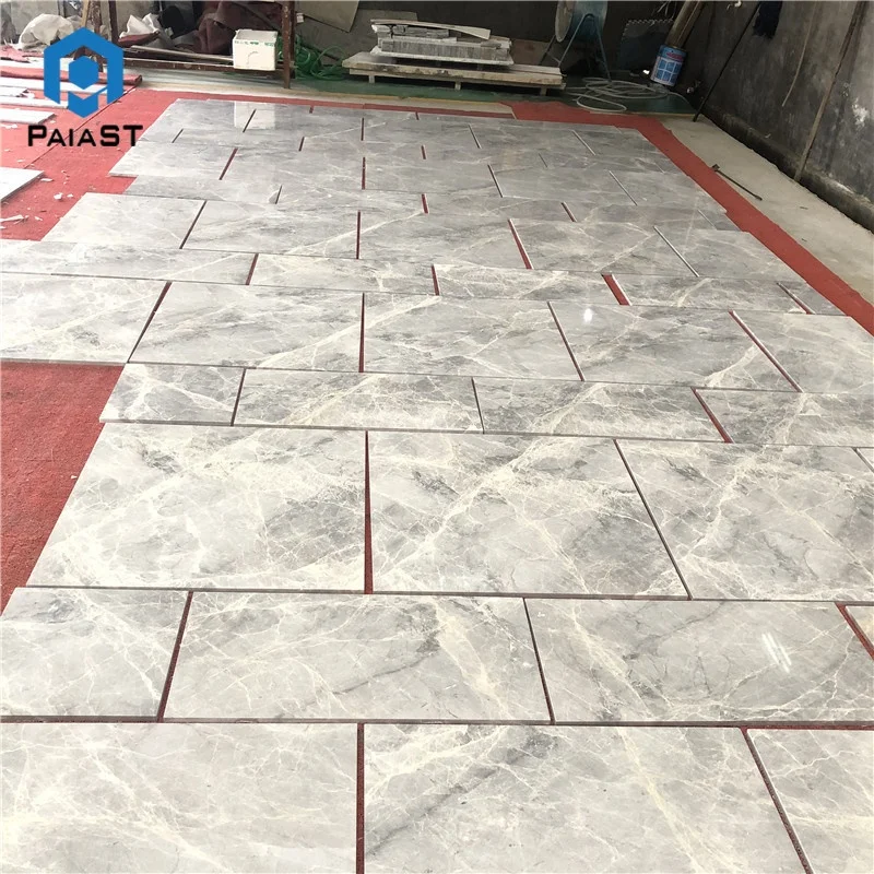 China grey color white vein decorative marble pieces custom cut floor tiles design for villa project