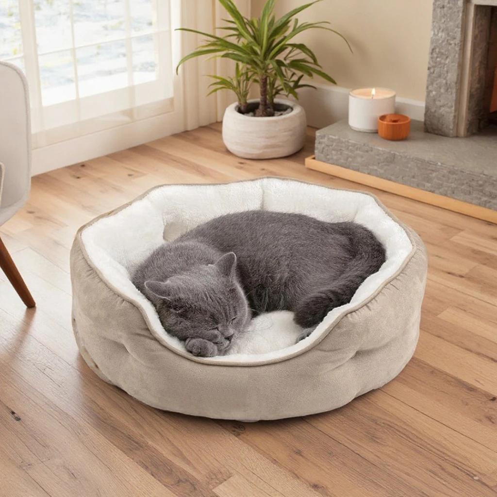 Luxury Suede Dog Sofa Bed Anti-Slip Bottom Solid Pattern PP Cotton Filling Luxury Nest for Cats and Dogs Perfect Gift