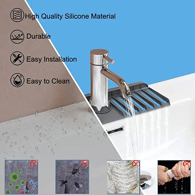 Custom Silicone Sink Faucet Mat Absorbent Water Catcher Mat Splash Guard Drip Catcher Mat for Kitchen Sink