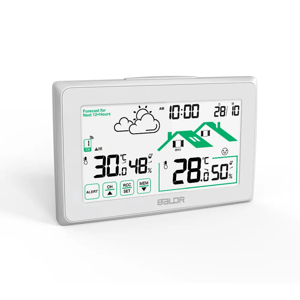 BALDR Wireless Indoor/Outdoor Weather Station - Thermometer & Hygrometer -  Temperature & Humidity - Constant Backlight - Power Adapter Included