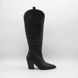 BUSY GIRL HQ1123 2026 High-heeled Silver Merard V-neck Slim Knee-high Boots for Women Pointed Toe Chunky Heel Boots Korean Style