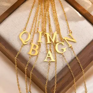 High Quality Gold Plated Stainless Steel A-z Alphabet Pendants Necklace 26 English Letters Pendant Necklace