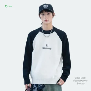 Teen Color Block Crew Neck Integrated Fleece Sweater Warm Winter Pullover Custom Logo