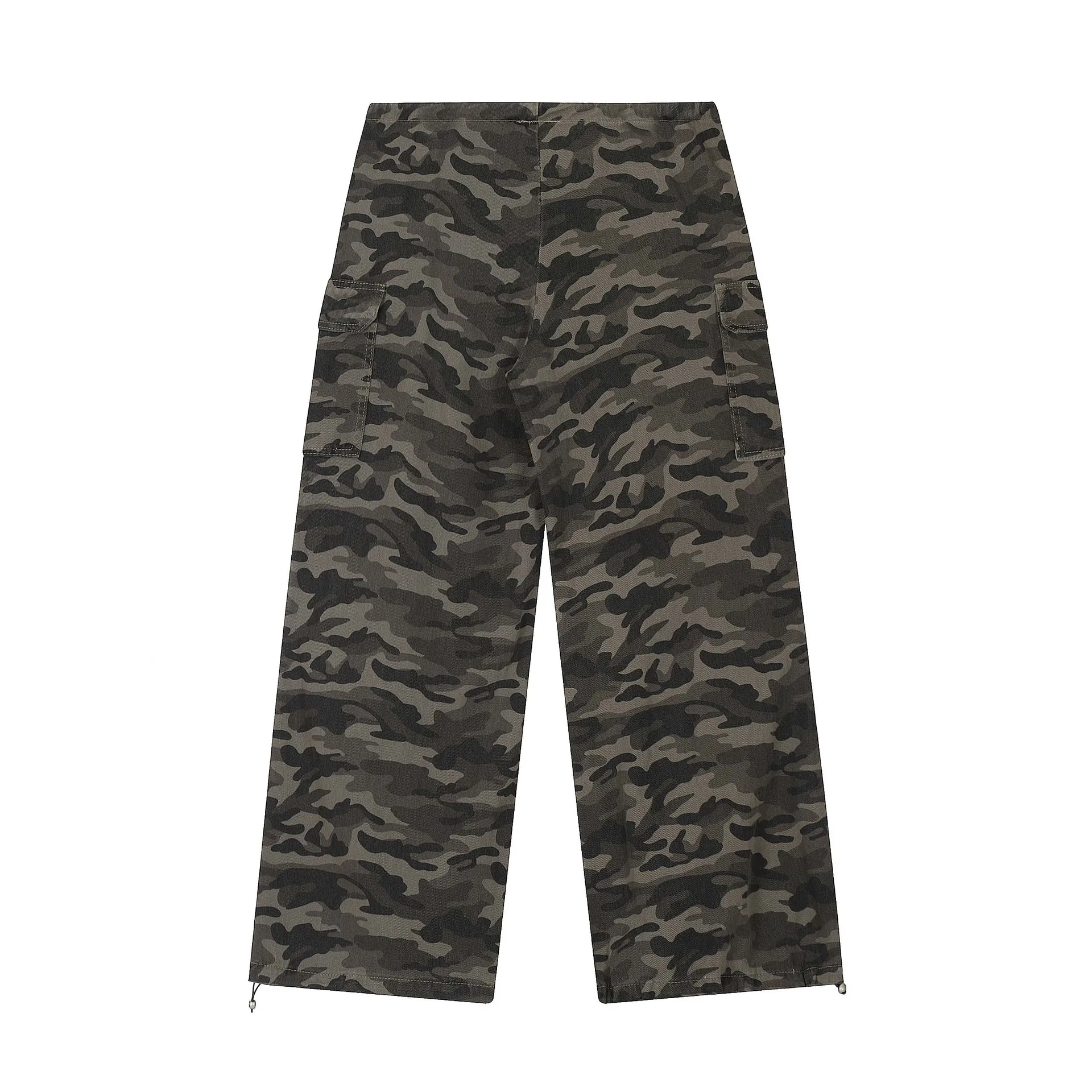 Pleated Multi-Pocket Foot Drawstring Camo Overalls Jens Pants