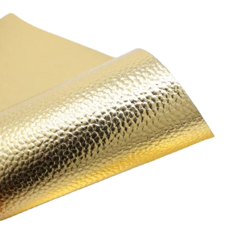 PU Leather with Lychee Pattern Metallic Embossing Foil Stretchable Waterproof for Sofa Bag Garment Fashion Handbags/Wallets
