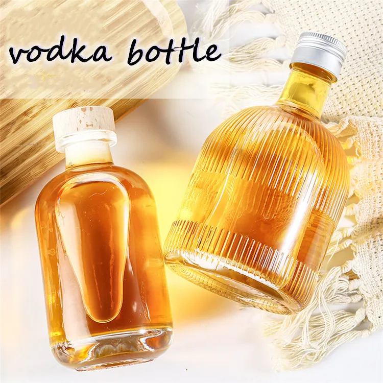 250ml 8oz Clear Frosted Glass Liquor Spirits Bottles Empty Olso Whiskey Vodka Tequila Gin Cork Stopper Free Sample for Brandy