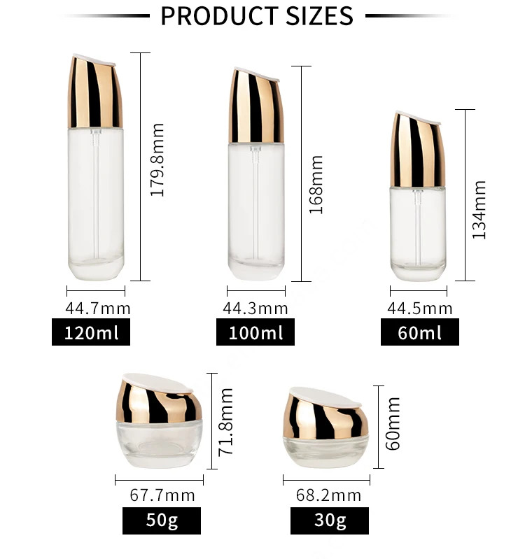 Luxury Empty Cosmetic Packaging Glass Bottle Set 60ml 100ml 120ml Lotion Serum Glass Bottles Face Cream Jars Set details